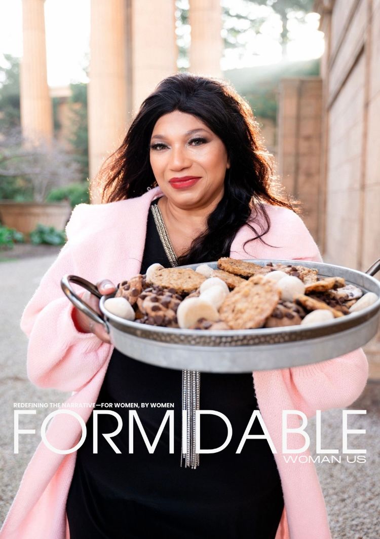 Designer placeholder: editorial press feature portrait for Eme Aqua, founder of Eme's Baked Goods.